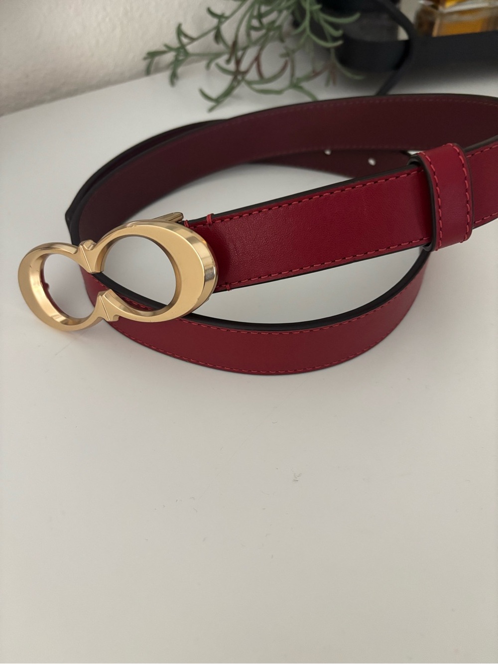 Coach Red Leather Belt with Gold Signature Buckle NWOT